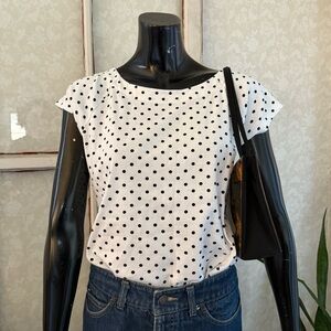 Lauren Ralph Lauren Polka Dot Women's Top Cap Sleeves Size Large